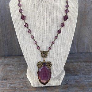 Vintage Art Deco Purple Cut Crystal Glass Necklace
